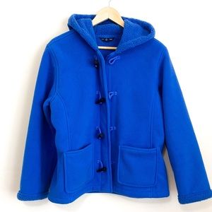Lands’ End Sherpa Lined Blue Hooded Women’s Zip Toggle Button Jacket Coat Sz S